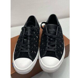 NWT Coach Empire Star Black Wool Studded Lace-Up Sneakers Size 7.5